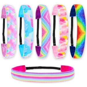 Girls Tie Dye Headbands 6 Pack Adjustable No Slip Sport Hair Bands